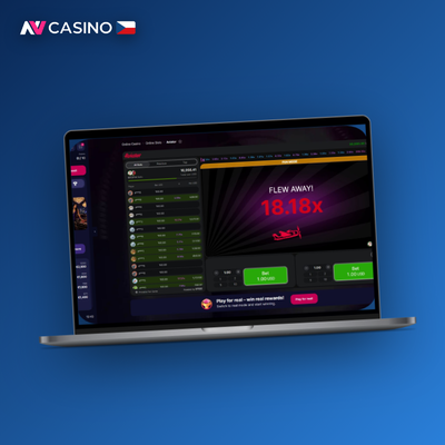 Logo Spribe v NV Casino demo s letadlem Aviatoru a stoupající křivkou násobiče