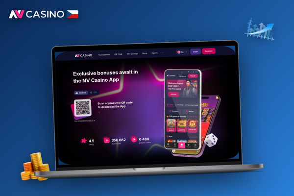 NV Casino v prohlížeči na MacBooku s ikonou zástupce přidanou do Docku macOS